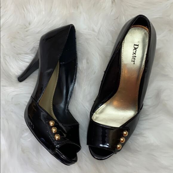 Dexter Patten Black Heels with Gold Buttons 8 - Picture 3 of 8